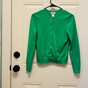 Lilly Pulitzer Cardigan Sweater Womens S Green Cotton Palm Tree Button Up Front